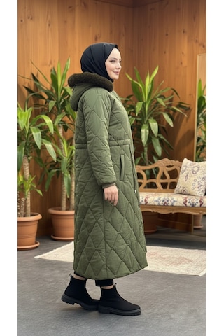 Eslemnur Belden Bağcıklı Şişme Mont 115cm Krinkıl Kumaş Yeşil