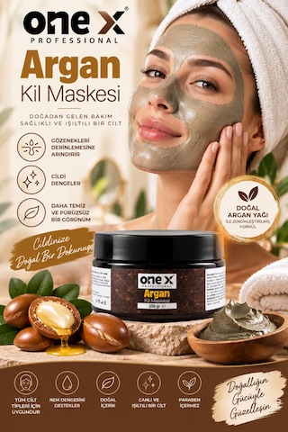 One X Argan Kil Maskesi 100 Ml Argan Yağlı Arındırıcı Yüz Maskesi Gözenek Ve Cilt Bakımı, Dengeleyici Kil Maskesi
