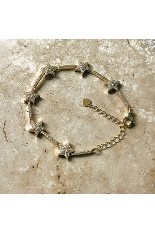 Yıldızlı Çelik Zirkon Bileklik Gold Gold