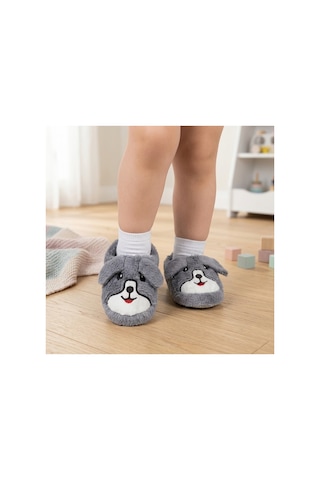 Modafocus Çocuk Köpekli Peluş Panduf - Gri Gri