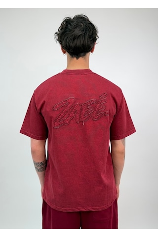 Zaee Nakışlı Oversize Tişört Bordo