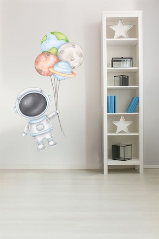 Sevimli Astronot Ve Balonlar Temalı Çocuk Ve Bebek Odası Dekoratif Duvar Sticker Seti