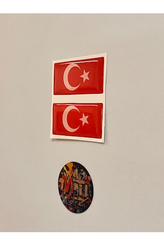 Türk Bayrağı Damla Sticker Etiket Direk Arması 3d Damla Silikon Arması Türk Bayrağı 2adet 5x2,5cm Beyaz - Kırmızı