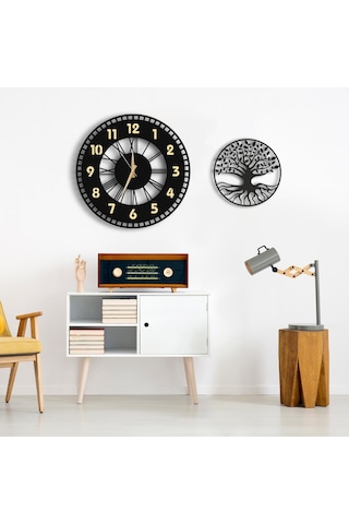 50X50 Dekoratif Gold Duvar Saati + Tablo 35 Cm Hediye (506351727) Siyah