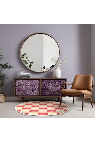 Fatan Kadife Kaymaz Pamuk Tabanlı Yıkanabilir Antibakteriyel Yuvarlak Salon Halısı 140x140 Genel