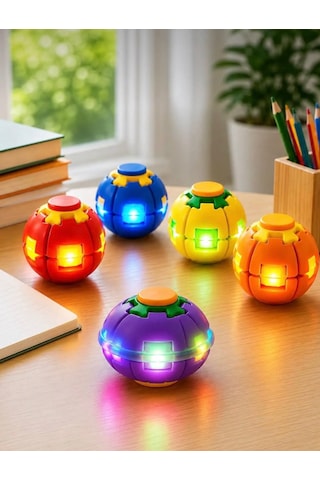 Spin Ball Led Işıklı Bas Döndür Stres Giderici Renkli Mekanizmalı Fidget Spinner Top Oyuncak Fırfırik 7 Cm