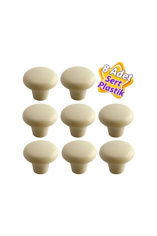 8 Adet Sert Plastik Mantar Düğme Kulp Krem Dolap Mobilya Mutfak Dolabı Çekmece Kapak Kulpu Kulbu