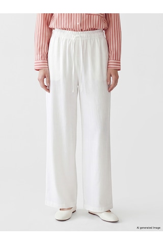 Lcw Modest Beyaz Beli Lastikli Keten Karışımlı Kadın Pantolon