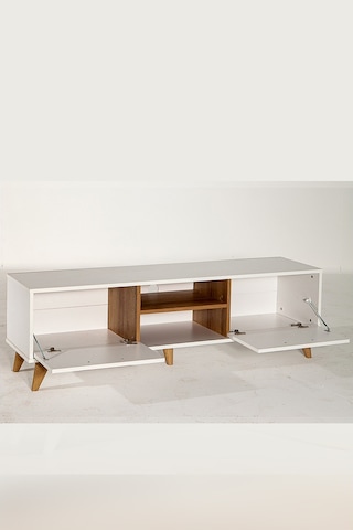 White Tv Ünitesi - Beyaz/Ceviz 160 Cm 2 Kapaklı + 2 Raflı Tv Sehp