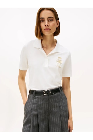 Tommy Hilfiger Gold Crest Reg Ss Po, Ybl Beyaz Kadın Polo T-shirt