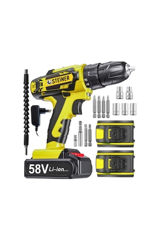 Steiner V-tech 58 V 5 Ah Darbeli Şarjlı Çift Akülü Vidalama Matkap Sarı