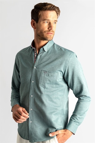 Tudors Klasik Fit Rahat Kesim Poplin Oxford Erkek Gömlek-23445 Yeşil