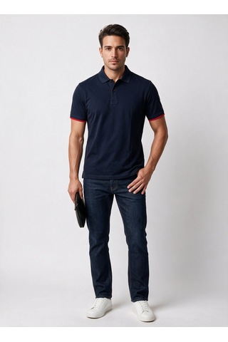 Giant Erkek Polo Yaka Pamuklu Kısa Kollu Logolu T-shirt Lacivert