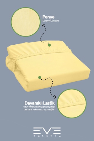 Eve Tekstil Fitted Yüksek Kaliteli Penye Kumaş Tek Kişilik Lastikli Çarşaf Sarı