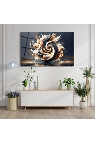 Soyut Siyah Beyaz Gold Cam Tablo Evlika, Modern Ev Ofis Salon Duvar Dekoru, Hediyelik Tablo Dekor