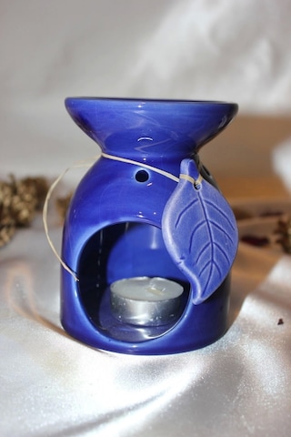Buhardanlık Doğa Yapraklı Buhurdanlık Seramik Mavi