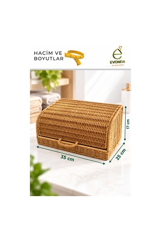 Evonıta Kapaklı Rattan Organizer Sepet Hasır Görünümlü Çok Amaçlı Banyo Makyaj Kozmetik Düzenleyici Saklama Kutusu Kahverengi