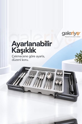 Ayarlanabilir Kaşıklık Organizer Genişleyebilir Çekmece İçi Düzenleyici Grı Antrasit - Gri