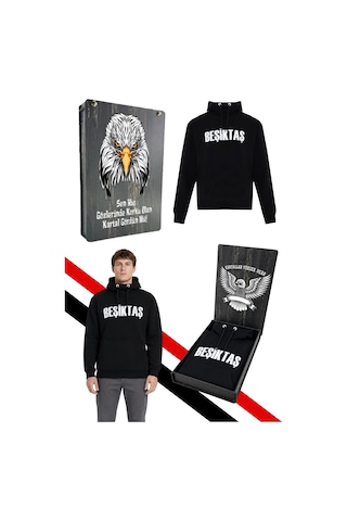 Beşiktaş Erkek Kapüşonlu Sweatshırt Uv Kutu Siyah Uv