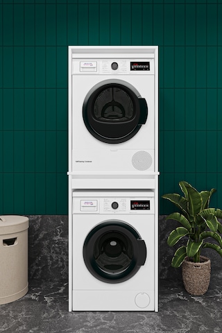 Asra Trend Çamaşır ve Kurutma Makinesi Dolabı BD05 %100 MDF Çekmeceli Raf Beyaz