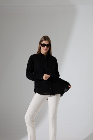 Oversize Basic Müslin Gömlek Siyah