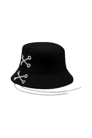 Tezzgelsin Unisex K Pop Tasarım Zincirli Bucket Şapka Siyah