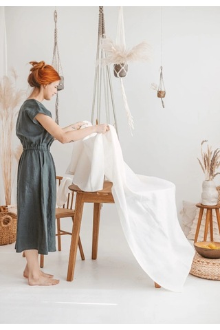 WellstilPremium Keten Masa Örtüsü  Beyaz