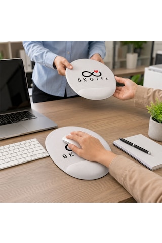 Logonuza Özel 10 Adet 20x22 Cm Bilek Destekli Oval Kaymaz Tabanlı Mouse Pad