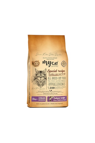 Mycat Az Tahıllı Somon Balıklı Diyet & Kısırlaştırılmış Yetişkin Kedi Maması 10 KG Mycat Az Tahıllı Somon Balıklı Diyet & Kısırlaştırılmış Yetişkin Kedi Maması 10 KG