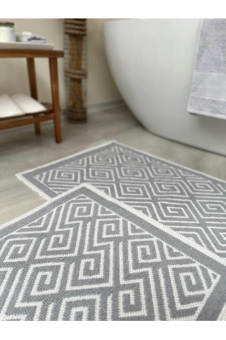 Labirent Doğal Pamuklu 2'li Banyo Paspas Seti 60x100+50x60 Cm - Gri çok renkli
