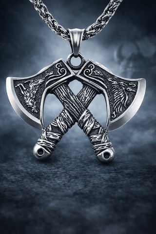 Nordic Mitoloji Viking Çift Balta Kolye Paslanmaz Çelik Erkek Kolye Gümüş