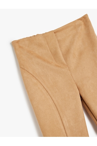 Koton Standart Bel Slim Fit Suni Süet İspanyol Paça Pantolon Deve Tüyü 5wkg40316ak Taba