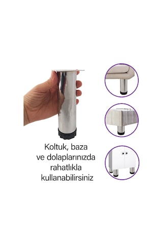 Metal Ayarlanabilir 15 Cm Krom Destek Ayağı Mobilya Kanepe Baza Koltuk Dolap Sehpa Tv Ünitesi Ayağı