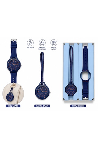 Duostyle 2'si 1 Arada Analog Kol Saati Ve Çanta Saati Silikon Kordonlu Unisex Lacivert