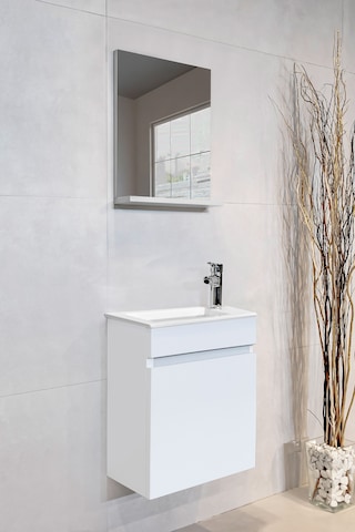 Joy Banyo Dolabı Seti 45 Cm Parlak Beyaz Aynalı Lavabolu Mdf Parlak Beyaz
