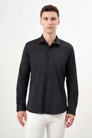 Morven Erkek Siyah Basic Düz Desen İtalyan Yaka Slim Fit Gömlek 25mc004001001 Siyah