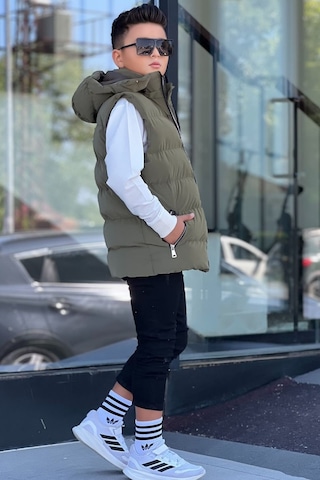 Pina Kids Erkek Çocuk Çıtçıt Kapüşonlu Nova Kumaş Şişme Yelek Ylk3026 Haki