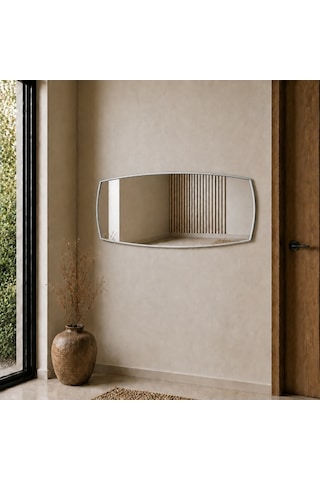 Modern Banyo Aynası 40x120 Cm Asimetrik Minimalist Dekoratif Duvar Aynası Gümüş