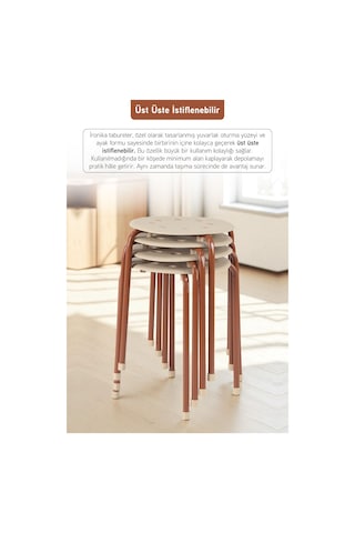 İronika Otto Metal Gövdeli Modern Tabure Mutfak Bahçe Taburesi - 4 Adet Krem