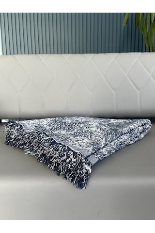 Saçaklı Lüks Koltuk Örtüsü 170x220 Cm Mavi Mavi