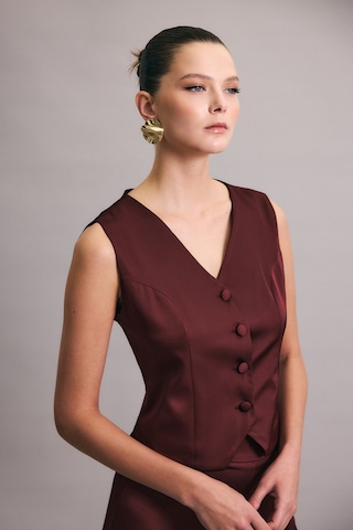 Sateen Klasik Düz Yelek - Bordo-137030 Bordo