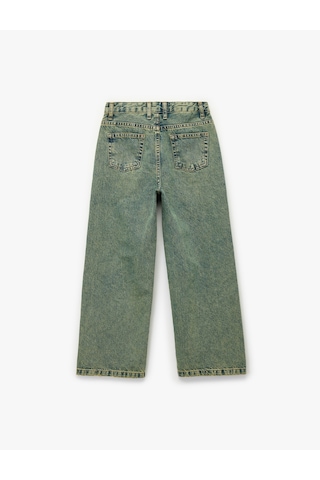 Koton Pamuklu Cepli Rahat Kalıp Yıkamalı Denim Pantolon - Wide Leg Jeans Orta İndigo 6wkb40041td Indigo