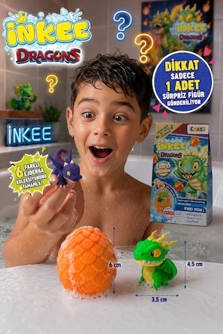 Ejderha Temalı Inkee Sürpriz Banyo Bombası Figürlü Dragons Oyuncağı 100 G 13x7,5x6 Cm