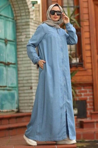 6470-denim Fermuarlı Ferace Mavi Mavi