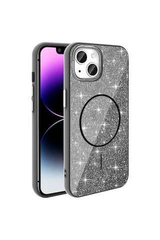 Apple Uyumlu iPhone 13 Kılıf Dökülmeyen Simli Silikon Magsafe Kamera Yükseltili Heptek İletişim Altın