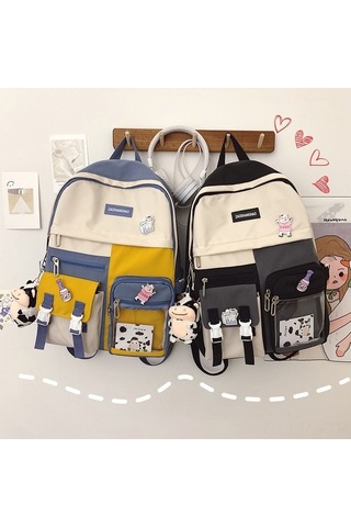 Cordial Japon Tarzı Şeffaf Sırt Çantası - Pembe Sevimli Okul Çantası, Asılı Süs Ve Çıkartmalı Çok Renkli Çok Renkli