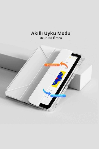Fuchsia Galaxy Tab S10 Lite10.9 İnç İle Uyumlu Kalem Bölmeli Katlanabilir Standlı Tri Folding Tablet Kılıfı Kapaklı Kılıf