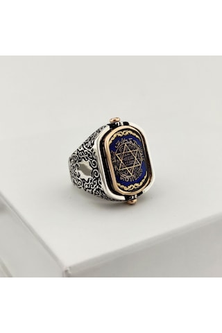 925 Ayar Otantik Motifli Çift Taraflı Mührü Süleyman Gümüş Yüzük Silver