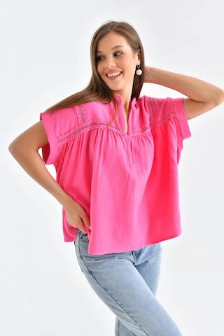 Dantel Detay Kısa Dokuma Bluz FUŞYA