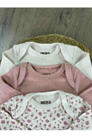 Bebicix Çiçek Baskılı Yenidoğan Organik Pamuk Kız Bebek 3lü Zıbın Çıtçıtlı Badi S Et Çok Renkli